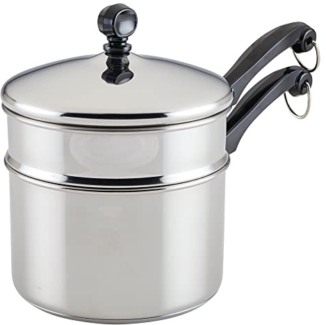 Farberware Classic Series Stainless Steel Double Boiler and Saucepan with Lid, Double Boilers For Stove Top, 2-Quart