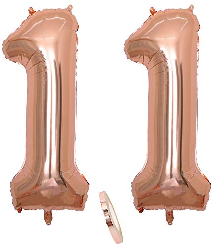 Lot de 2 ballons en forme de numéro 11, or rose, pour fille, gonflables à l'hélium, en aluminium et en forme de chiffre, ballons géants pour décoration d'anniversaire, fête, bal de fin d'année (taille