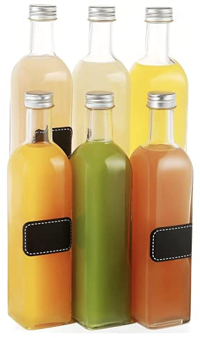 Praknu 6 Bottiglie Vetro 500ml con Tappo a Vite - 6 Etichette e Penna - Bottiglie Vetro per Liquore, Olio, Birra & Vino