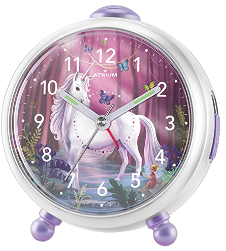 Atrium Kinderwecker Miraluna Mädchen Einhorn Fee Lila Rosa Weiß Analog Quarz ohne Ticken mit Licht und Snooze A932-0