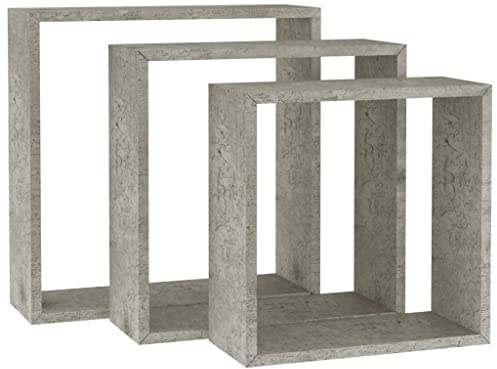 vidaXL Mensole a Cubo da Parete 3 pz Grigio Cemento