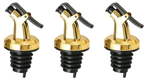 Generisch ausgießer für flaschen, Ausgießer, Goldene Flaschenausgießer (3er Set) aus Kunststoff für Öl, Essig & Spirituosen - Passend für 2,3 cm Innendurchmesser - Mit Verschlusskappe