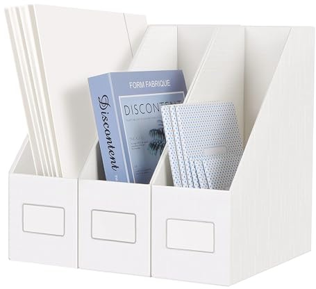 JiaWei White Magazine File Holders, 3 Packs Sturdy Cardboard File Rack, Office Organization Desktop Storage File Box Binder for Shelves and Desk, Folder Holder for Office or Classroom