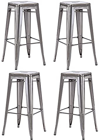 Duhome Sgabello Bar Industriale Esterno, Set di 4 Sgabelli Bar Alto in Metallo, Impilabile Sgabelli da Pranzo, Scandinavian Sgabello Alta per Cucina, Pranzo, Pub, Moderni (Primario, 76cm-4PCS)