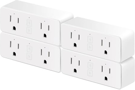15A Dual Smart Plug, WiFi Outlet Extender, Smart Socket with Schedule&Timer, Bluetooth Outlets Compatible with Alexa and Google Assistant, ETL&FCC Certified, No Hub Required, 2.4G WiFi Only, 4-Pack