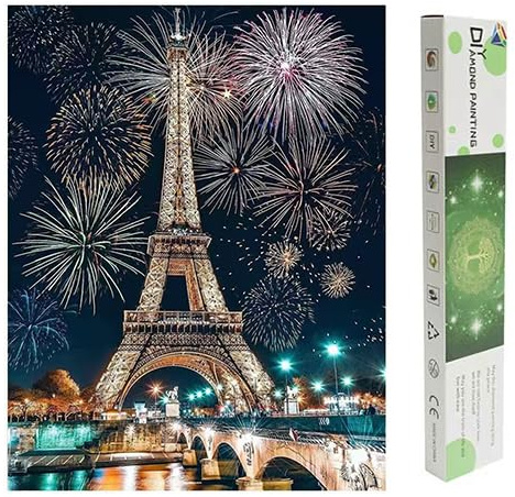DCIDBEI Kvadratiska stenar 40 x 50 cm diamantmålning bilder stora 5D fyrkantig diamantmålning full borr korsstygn broderi kit hantverk vuxna mosaik landskap Eiffeltornet Paris fyrverkerislåda