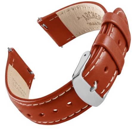 Archer Watch Straps - Klockarmband i Premiumläder med Snabbkoppling (Cognac/Naturvit Tråd, 22mm)
