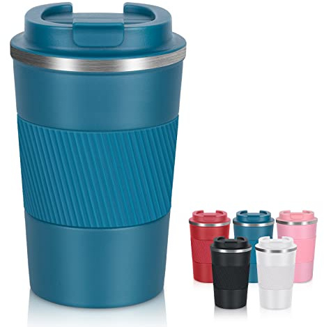 AKHTART 380ml Travel Mug for Hot & Cold Drinks with Leakproof Lid, Stainless Steel Insulated Coffee Double Walled Thermal Mug, Portable Reusable Cup Travel/Office/School(Blue)