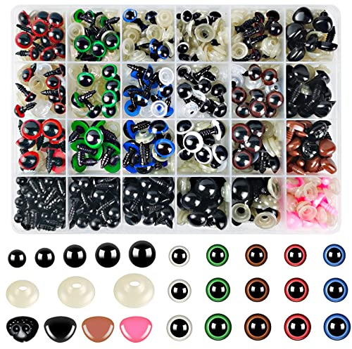 Hengxinc 640 Stück 6-14mm Amigurumi Augen, Sicherheitsaugen für Häkeltiere | Mehrfarbig Augen zum Basteln Kunststoff Knopfaugen für Häkeltiere mit Unterlegscheiben für Puppe Marionette