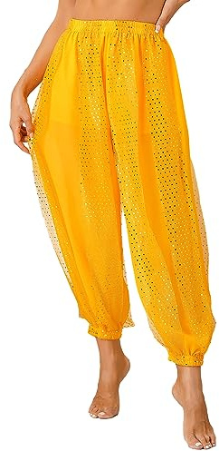 Agoky Damen Metallic Glänzend Hose Hip Hop Baggy Pants High Waist Tanzhose Glitzer Elastischer Bund Sporthose Fasching Bauchtanz Kostüm