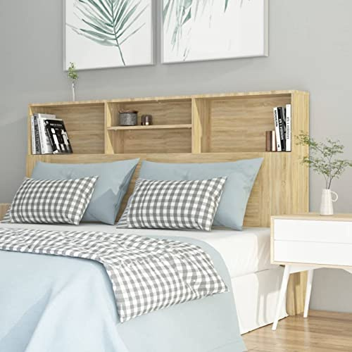NITCA Testiera Letto con Contenitore in Legno, 4 Compartimenti, Matrimoniale/Singolo, Libreria, Rovere Sonoma 160x19x103,5 cm