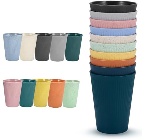 Kinberry 10 Pack Unbreakable Drinking Cups, 400ml Reusable Plastic Beakers, Stackable Tumblers Coffee Mug with 10 Colors, Dishwasher & Microwave Safe, for Adults, Kids, Party, Picnic, BBQ, Camping