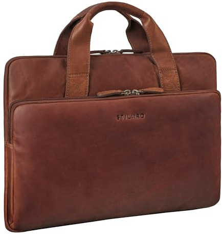 STILORD Beau Vintage Laptop-Tasche 15.6 Zoll Leder Business-Tasche für Herren und Damen Echtleder Hülle Laptop Sleeve MacBook Pro Tasche 16 Zoll Farbe:Cognac - braun