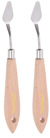 sourcing map 2pcs No.2 Painting Palette Knives Stainless Steel Pointy Spatula Pallet Knife with Beech Wood Handle for Oil Acrylic Paint Canvas Mixing Spreading