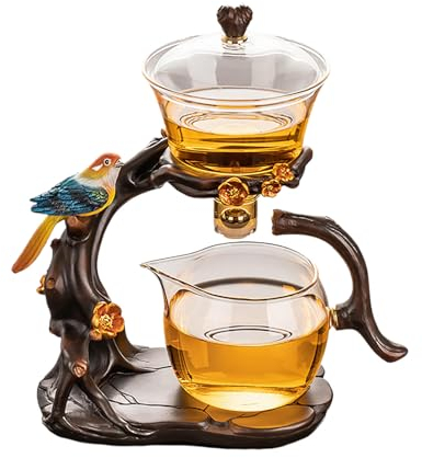 KALWEL, Set da tè in vetro Lazy Kung Fu, set da tè automatico, set da tè semi automatico, teiera magnetica, teiera a goccia, set da tè automatico in vetro, tazze da tè di lusso per la casa Teiera