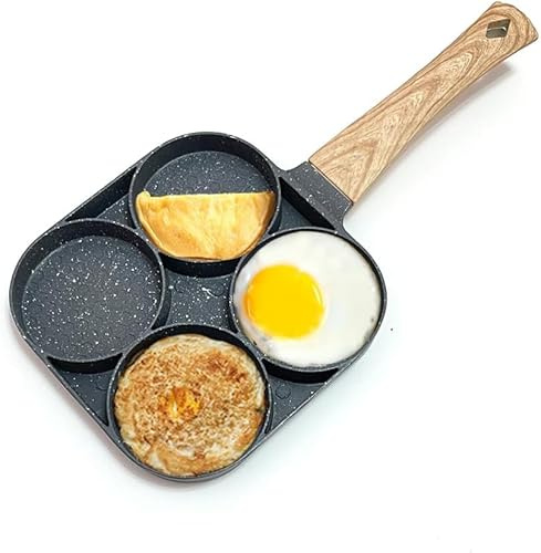 Poêle à Oeufs 4 trous, Anti-adhésive Poêle à Pancakes, Poêle à Omelette Pour le Petit Déjeuner, Hamburgers Aux Oeufs, Galettes de Légumes, Convient aux Cuisinières à Gaz, Cuisinières à Induction