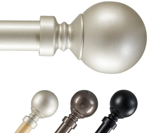 Deconovo 25 mm Adjustable Door Cutrain Poles with Brackets Fittings Set and Round Finals, Sturdy Curtain Poles for Eyelet Curtains, Splicing Window Curtains for Bedroom, 76-122 cm, Nickel