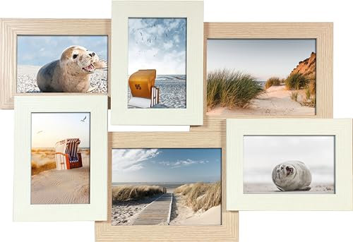 Wackadoo Bilderrahmen Collage Holz für 6 Fotos 10x15 cm und 13x18 cm Wanddekoration Bilderrahmen querformat wand deko Wandgalerierahmen Fotorahmen Collage Bilderrahmencollage picture frame