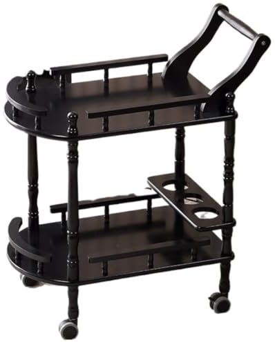 ZWQXZX Rollwagen Servierwagen Aufbewahrungswagen Barwagen Mit 2 Etagen, Vintage-Stil, MDF, Getränke-Servierwagen, Küchen-Weinlagerwagen, Barwagen, Teewagen, Rollräder Küchenwagen Regalwagen(Black)