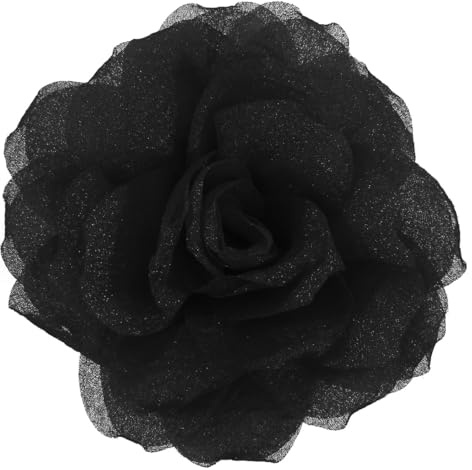 Mecool Broche de cabello en forma de rosa, adorno para la cabeza, flor, pinza para el pelo, broche de rosa, pasador de pelo, accesorio para mujeres y niñas, para fiesta de bodas - Negro (11 cm)