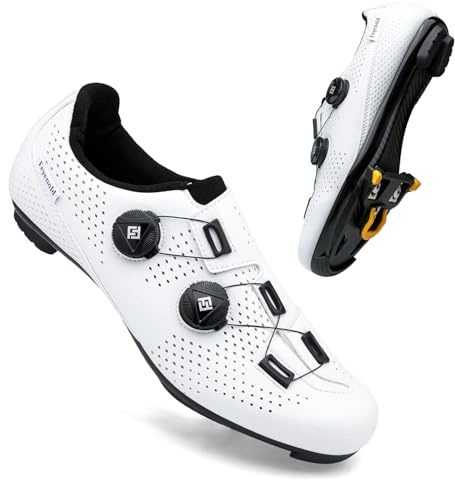 Feyenold Scarpe da Ciclismo da Uomo, da Donna, compatibili con Pedale SPD-SL e Installazione Compatibile SPD/Look KEO Cleats, Bianco, 37 EU