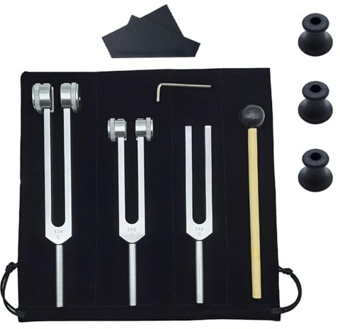 Set di forchette d'accordo, strumento per accordatura, 128 Hz, 256 Hz, 512 Hz, forchette in lega di alluminio, martello a percussione, martello per kit diagnostico
