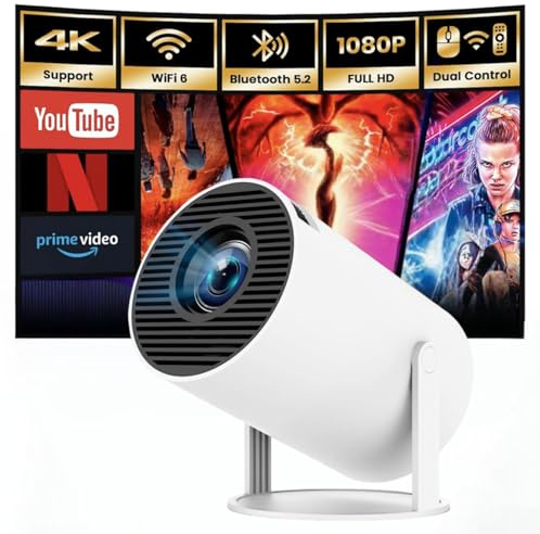 KEPEAK Projector, 2025 Upgraded Mini 4K for Bedroom, Auto Keystone, Wi-Fi 6 & Bluetooth, 180° Rotatable, Video Projectors for Home Cinema, TV, Laptop, Phone, Android