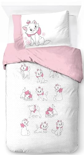 Jay Franco Disney Aristochats Marie 100% Coton Ensemble Housse de Couette Lit Simple – Linge de Lit Kitty Blanc Comprend Une Taie d’Oreiller 50 x 70 cm