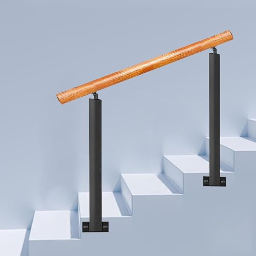 Corrimano di transizione in legno per ringhiera per scale da esterno adatto a 2 o 3 gradini montaggio laterale corrimano picchetto in ferro battuto ideale per scale in cemento o legno altezza 95 cm