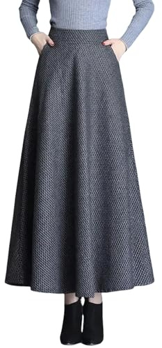 ANNUP Gonna Lunga Donna Maxi Gonne Invernali Femminili Lunghe Pieghe Lunghe in Piega Alta A Una Linea Elastica Calda E Elastica Foderata Gonna Oscillazione Addensata-Grigio-l