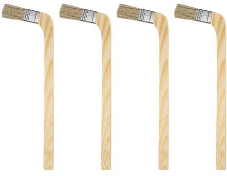 sourcing map Paint Brush 4Pcs 1 Brush Width Reusable Variety Angled Bend Brushes Radiator Paint for All Latex Oil Painting Furniture Walls Treatment, Brown
