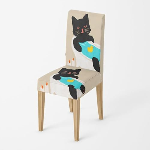 Stuhlhussen Süße Schwarze Katze Stuhlbezug Stretch Removable Hussen für Stühle Universal Stuhlhussen Schwingstühle Chair Covers für Hotel Hochzeit Bankett Küche Restaurant Party(2 Pieces)