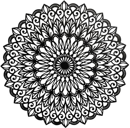 SENTOP - Arte murale in legno con motivo floreale, stile mandala intagliato per interni, Nero, 90 cm