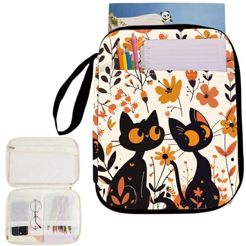 craspire 12.6x9.4 Zoll Buchhülle Mit Katzenmotiv Buchumschlagschutz Buchumschläge Taschenbuch Wasserdichter Beutelgriff Aus PU Leder Mit Reißverschluss Zusätzliche Vordertasche Für Buchliebhaber