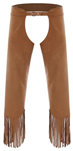Renvena Herr Western Outfit Chaps Byxor av mocka Cowboybyxor med fransar Rodeo Sheriff Mottofest Halloween Karneval Kostym, BRUN, XL