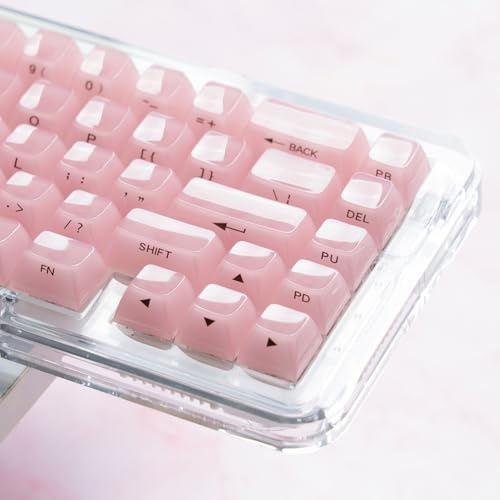 Womier Keycaps Jelly Pink, Ceramic Keycaps Style Shine Through Keyboard Cap | Clear Keyboard Key Side Printed Custom 60 65 75 100 Percent for Cherry MX, Gateron Mechanical Keyboard(MDA Profile)