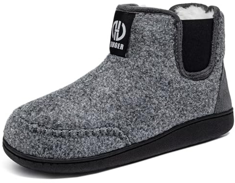 GURGER Botas de Casa Hombre Invierno Forro de Cálido Zapatillas de Casa Botines Interior Exterior Espuma Viscoelástica Pantuflas tipo Bota, Gris 40 41