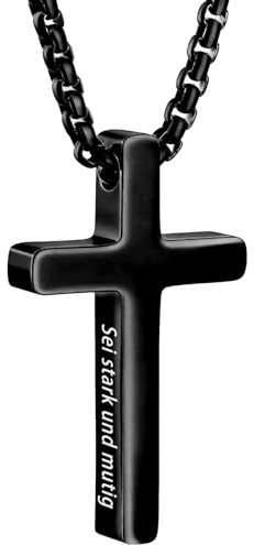 FIGCY Collar Cruz Negra para Hombre, Colgante de Acero de Titanio Grabado Sé fuerte y valiente Josué 1:9, Joyería Cristiana, Regalo