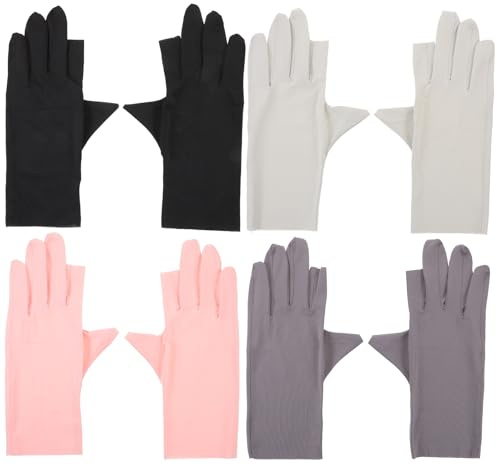 WOONEKY Guantes De Manicura Anti-uv 4 Pares Medio Dedo Protección Solar Verano Mujer Colores Variados Para Cuidado De Uñas y Salón De Belleza