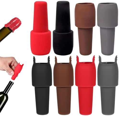 EJRUP Set de 8 Tapones de Silicona,Tapón Vino,Tapones para Botellas de Vino,Reutilizables,Cierre hermético,para Cerveza,Champán,Prosecco, Uso Doméstico