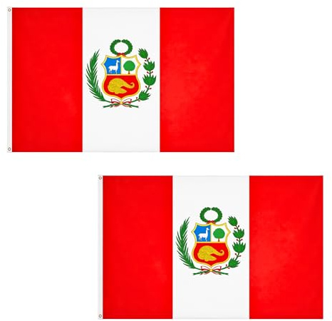 2 banderas de Perú de 5 x 3 pies con ojales de latón de poliéster para eventos del Día Nacional, exhibición de la comunidad, exhibición del hogar y jardín