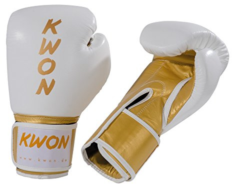 KWON® Boxhandschuhe KO Champ 10oz Gold/weiß Kickboxhandschuhe Leder