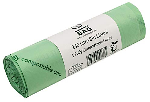 240 Litre x 5 bags Compost Bag Compostable Wheelie Bin Liner - Biodegradeable Sacks/Liners - EN 13432 - Compostable 240L Bags with Composting Guide