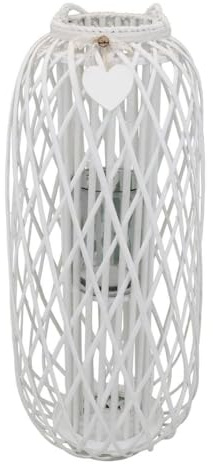 Milani Home s.r.l.s. Lanterna in Vimini Bianca Diametro 39x95 per Interno E Esterno, Portico, Porta Candela, Porta Fiori, Giardino Decorazioni