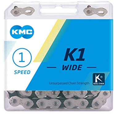 Fahrrad Kette, KMC Fahrradkette, K1 WIDE SILVER/BLACK, 1/2 x 1/8, 110 Glieder, 1-fach, reißfest