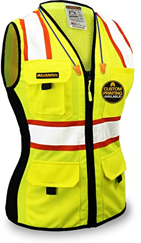 KwikSafety FIRST LADY Safety Vest for Women [SNUG-FIT] 9 Pockets, Class 2 Custom High Visibility Reflective ANSI OSHA Fitted Construction Work PPE/Yellow Medium