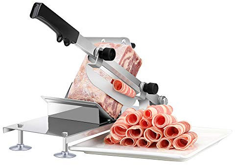 AFYH Aufschnittmaschine, Gefrierfleischhobel für den Haushalt - Schinkenguillotine - Kleiner Videoschneider aus Edelstahl für Rindfleisch/Lebensmittel/Gemüse.