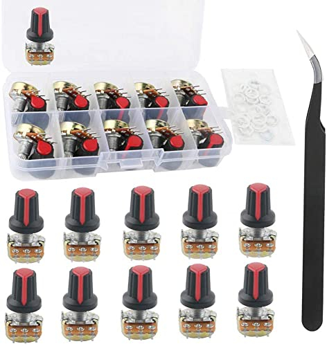 RUNCCI-YUN Potentiometer 500K 3 Terminal Drehpotentiometer mit Kappenmuttern und Unterlegscheibe (B500K-10PCS)