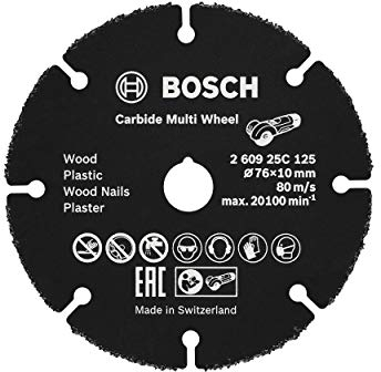 Bosch Professional 260925C125 Disco De Corte Carbide Multi Wheel Para Madera Con Clavos, Plástico, Paneles De Yeso, Tubos De Cobre, Ø 76 mm, Diámetro Del Orificio Ø 10 mm Para Amoladora Angular