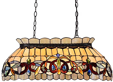Capulina Tiffany Lamp Stained Glass Pool Table Lights 3-Light 28 Lampshade Antique Tiffany Style Pendant Light for Billiards Room Dining Room Kitchen Island Farmhouse